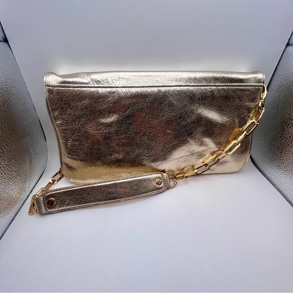 Tory Burch Gold Metallic Clutch Bag - Picture 10 of 12